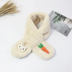 Bufanda de felpa para niñas con lindo conejo blanco y diseño de zanahoria naranja suave