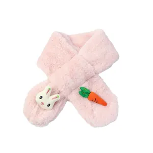 Bufanda de felpa rosa para niños con conejo y zanahoria para el calor invernal