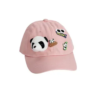 Cappellino da baseball rosa panda con testa di orsetto 3D e simpatiche toppe decorative