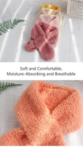 Detail of plush lamb wool scarf texture and easy-to-use cross-hole design for kids