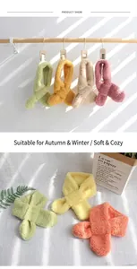 Detailed view of soft lamb fleece winter scarves in avocado green, yellow and beige