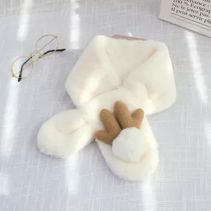 Winter pluche sjaal voor kinderen met schattige rendiergewei en zachte witte pompons