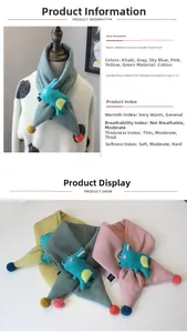 Détail d'une écharpe rembourrée pour enfants avec crocodile 3D et pompon en peluche