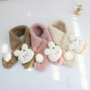 Plush faux fur winter scarves for kids with cute strawberry bunny patches in three colors