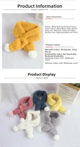 Detail showing plush fleece winter scarves with white pom-poms in multiple colors