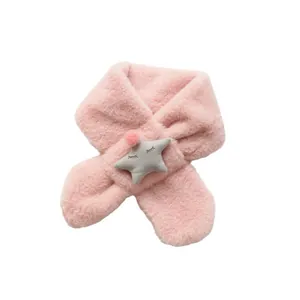 Rosa Fleece-Schal für Mädchen mit gesticktem Stern und Plüschball für den Winter