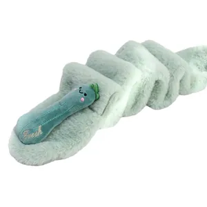 Plush light green faux rabbit fur scarf for kids featuring a cute cartoon vegetable patch