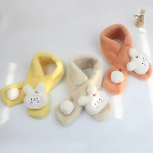 Kids Winter Faux Fur Scarf Cute Strawberry Rabbit Tail Warm Thickened Plush Scarf For Girls Toddlers Children Neck Warmer