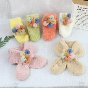 Thick lamb wool scarves for kids with colorful floral accents in multiple pastel colors