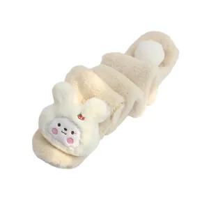 Plush thickened warm winter scarf for girls featuring cute strawberry rabbit and pompom