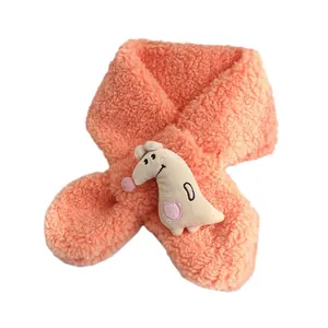 Écharpe d'hiver pour enfants en peluche orange avec décoration mignonne de dessin animé
