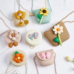 Schattige Kinder Stro Crossbody Tas Mini Zonnebloem Geweven Portemonnee Voor Meisjes Zomer Strand Schoudertas Handgemaakte Bloem