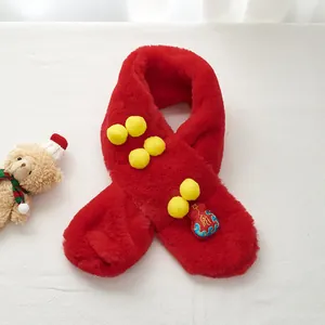 Plush red New Year children's scarf with festive dragon design and traditional charms