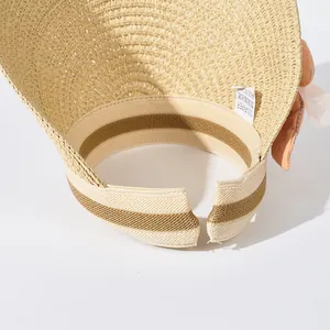 Détail d'un chapeau de paille pour enfant avec texture tressée et étiquette de lavage