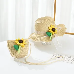 Strohhut-Set mit Mini-Umhängetasche, Sonnenblume und Spitze für Mädchen im Sommer