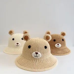 Chapeaux de soleil en paille pour enfants avec oreilles d'ours mignonnes en trois tons