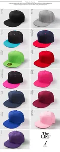 Grille de 13 casquettes snapback colorées montrant le tissu 90% nylon et 10% coton
