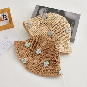 Handgefertigter Papierstroh Anglerhut Für Damen Kinder Süße Blume Sonnenschutz Sommerurlaub Strand Schatten Strohhut