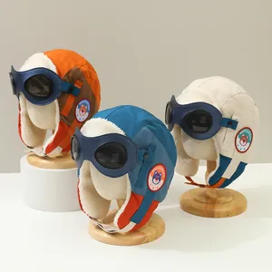 Chapeau d'Aviateur Enfant Hiver Chaud Bonnet Lei Feng Coupe-vent Avec Cache-oreilles Lunettes Fausse Laine d'Agneau Velours Côtelé