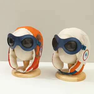 Bonnets d'aviateur chauds pour enfants avec lunettes et doublure polaire en deux couleurs