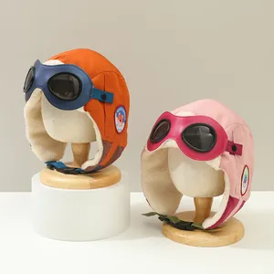 Kinder Pilotenmütze mit Schutzbrille Fleece-Futter in Orange und Rosa für Winter