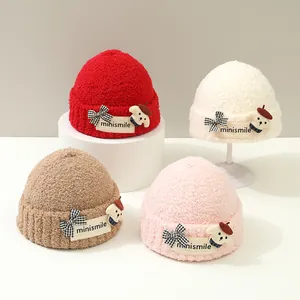 Cappello Pescatore in Peluche Caldo Invernale per Neonati Simpatico Cane Cartone Animato Fiocco Morbido Pile Maglia per Bambini