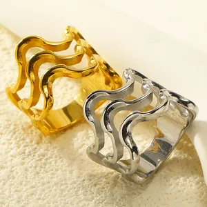 Französischer Stil Wellenlinie Edelstahl Ring Für Damen Gold Silber Überzogen Geometrischer Minimalistischer Premium Schmuck Ring