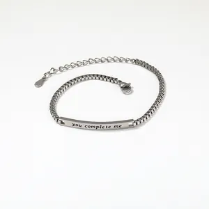 Bracelet chaîne box minimaliste 'you complete me' avec fermoir réglable pour couples