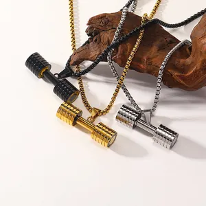 Stainless Steel Dumbbell Barbell Pendant Necklace For Women Men Titanium Steel Gym Fitness Go Fit Jewelry Sports Charm