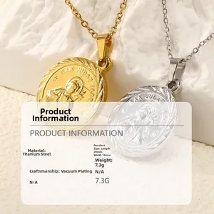 Macro view of San Judas Tadeo medallion with 18k gold plating and dimension specs