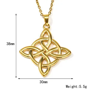 Goldener Keltenknoten-Anhänger aus Titanstahl mit Maßen von 38 mm mal 30 mm