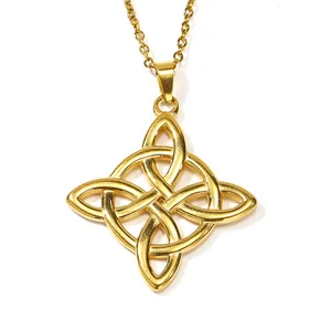 Poliertes Hexenknoten-Halsketten-Anhänger aus 18K Gold-Edelstahl im keltischen Design