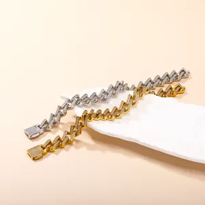 Hip Hop Vereist Zirkonia Panzerarmband Für Damen Edelstahl 18K Vergoldet Dicke Kette Armreif Streetwear Schmuck