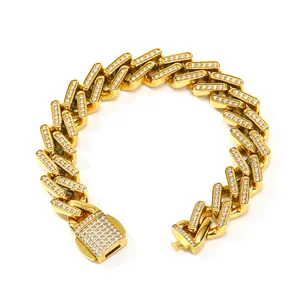 Massives 18k vergoldetes Panzerarmband mit funkelnden Zirkonia-Steinen im Hip-Hop-Stil