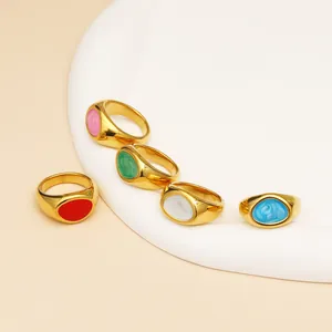 Franse Ins-Stijl Niche Unieke Onregelmatige Ovale Emaille Ring Roestvrij Staal Verguld Zirconia Luxe Mode Sieraden Voor Vrouwen