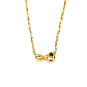 Infinity loop necklace in 18k gold plated titanium steel with a black zircon stone