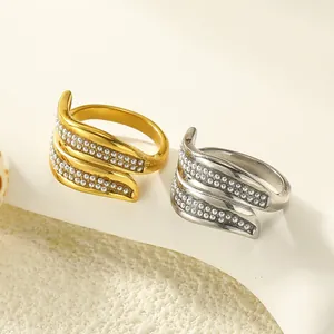 Irregular Multi Layer Winding Ring For Women Titanium Steel 18K Gold Plated Faux Artificial Pearl Zirconia Fashion Jewelry Finger Ring