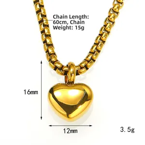 Collana a cuore in oro lucido porta profumo in acciaio inossidabile con catena da 60 cm