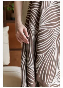 Detail of soft Nordic jacquard knit blanket showing dual-tone leaf vein texture and material