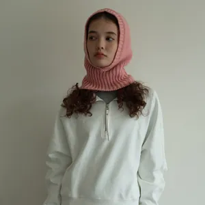 Pasamontañas de Punto para Mujer Invierno Cálido Mezcla de Lana Gorro Colores de Caramelo Bufanda con Capucha de Canalé Protección de Oído