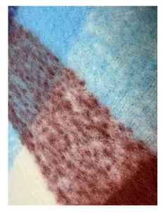 Detailed close-up of fluffy wool blend fabric with soft gradient pastel check pattern