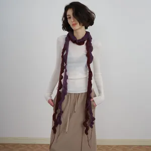 Bufanda de punto en espiral de mezcla de lana mohair con flecos para hombres y mujeres