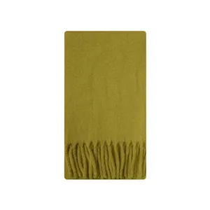 Soft olive green wool blend tassel scarf with classic twisted fringe for winter warmth