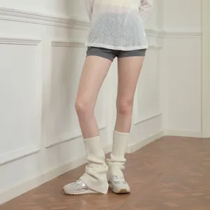 Women Y2K Wool Blend Knit Leg Warmers Soft Ribbed Solid Color Boot Cuffs Thermal Mid-Calf Slouch Socks For Autumn Winter