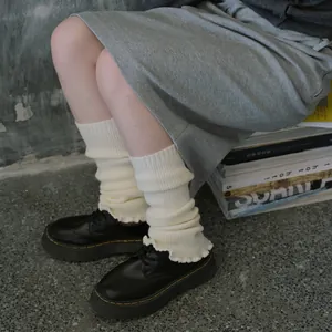 Women Knit Leg Warmers Ruffle Ribbed JK Subculture Style Balletcore Long Slouchy Sock Sleeves For Streetwear Dance Daily Wear