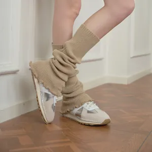 Subculture JK ballet style ribbed knit leg warmers in beige with stacked slouch effect