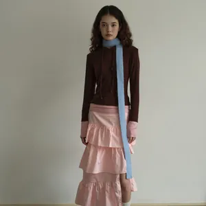 Sciarpa in Maglia di Acrilico a Tinta Unita da Donna Autunno Inverno Scaldacollo Lungo e Stretto Accessorio Casual alla Moda