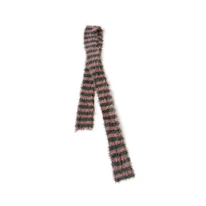 Y2K vintage long striped scarf in pink and dark green faux mink fur with soft texture