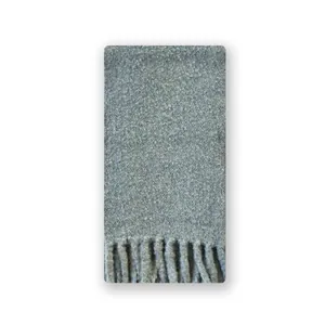 Soft grey wool blend bouclé scarf for women with elegant tassels and textured finish