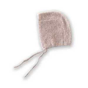 Pink French boucle knit beanie with adjustable chin straps for cozy autumn winter warmth